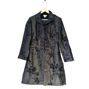 Grace Chaung | Black Silk Rosette Coat Size Medium